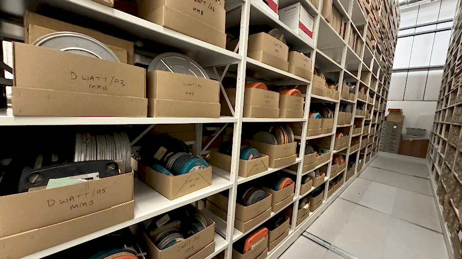 Richard Watts’ collection in The MERL’s archive store – roughly 1,800 films