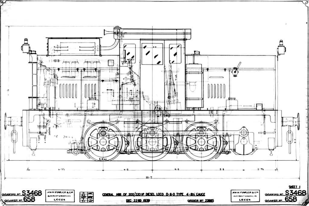 General arrangement of 200/220HP diesel locomotive 0-6-0 type 4’-8 ½” gauge (22 Dec 1939) [TR FOW DO1/S3468]